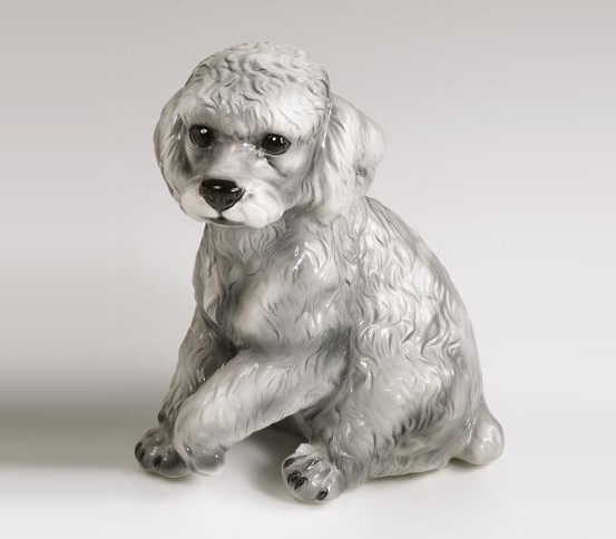 STATUA CANE BARBONCINO GRIGIO IN CERAMICA CM. 30 -ANIMALI-